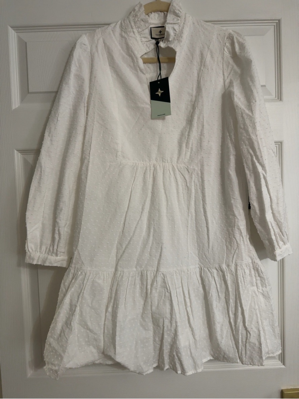 Tuckernuck NWT White Swiss Dot Cotton Tiered Mini Dress XS Lined